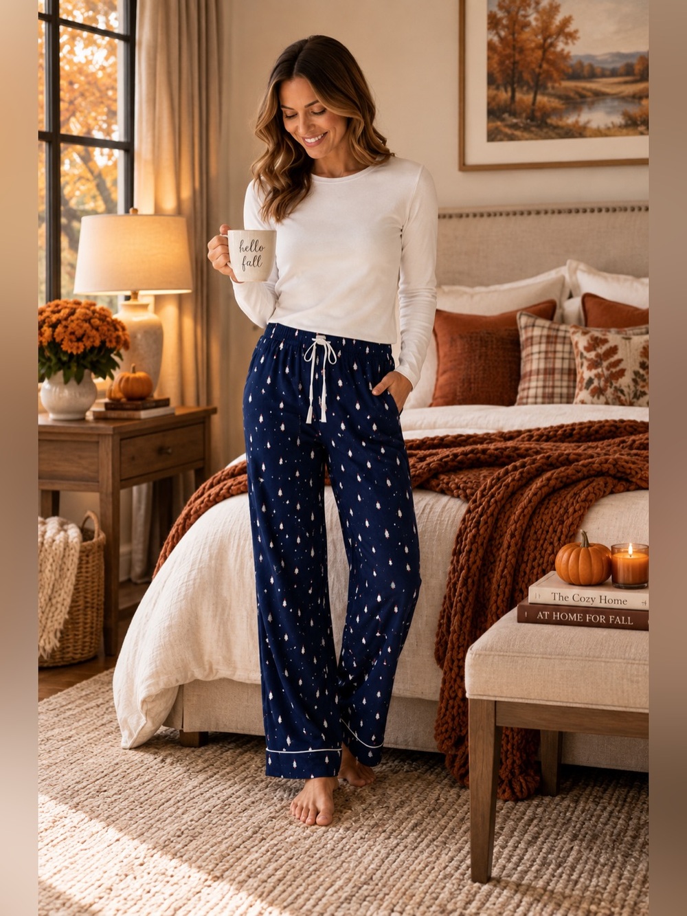 LOVE by GAP Flannel Pajama Pants Navy Penguin Print L